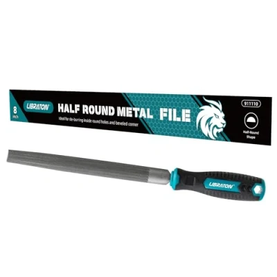 Afbeelding van LIBRATON 20 cm halfronde metalen vijl, koolstofstalen vijl met ergonomische handgreep, handvijl voor metaal, metaalbewerking, hout, kunststof, raffinage, vormgeven en schrapen