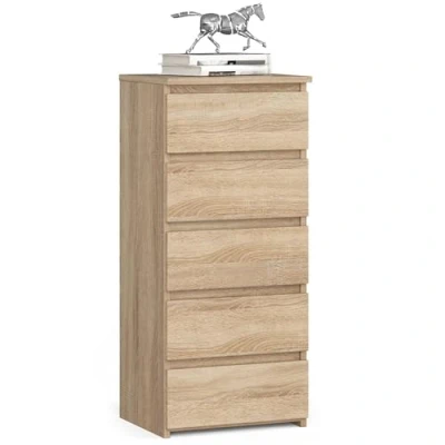 Afbeelding van AKORD Commode met 5 schuifladen, rolladen, ladekast, kledingkast, dressoir plank, robuust, universeel design, Sonoma eiken