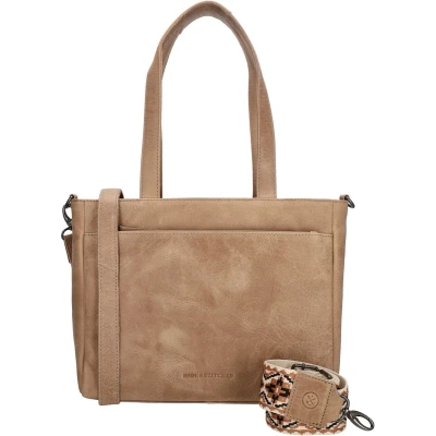 Afbeelding van Hide &amp; Stitches Next Navajo Hand Schoudertas Handtas met Trendy Schouderband Zand 100% Leer