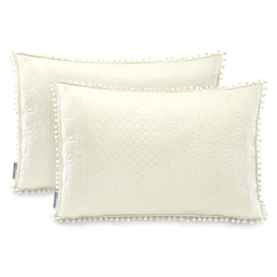 Afbeelding van AmeliaHome 2 kussenslopen met pompons tweezijdig ultrasoon stiksel 50 x 70 cm Meadore crème