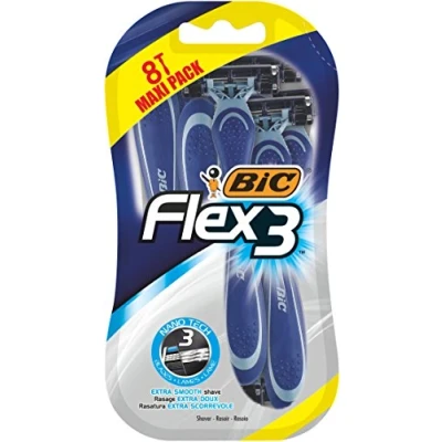 Afbeelding van Bic Flex 3 Comfort scheerapparaten voor heren, 8 stuks, met drie en smeermesjes, een extra gladde scheerbeurt