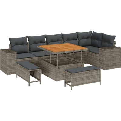 Afbeelding van vidaXL 9 Delige Tuin Sofa Set met Kussens Grijze Poly Rattan Acacia