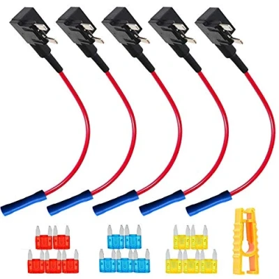 Afbeelding van QitinDasen 5Pcs Premium 12V / 24V Kleine Add a Circuit Zekeringkraan, Piggyback Blade Zekeringhouder, met Kabelboom en 15Pcs Gratis Mini Bladzekeringen