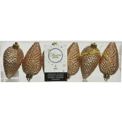Afbeelding van Dennenappel plc d4.5h8 cm toffee 6st kerst Decoris