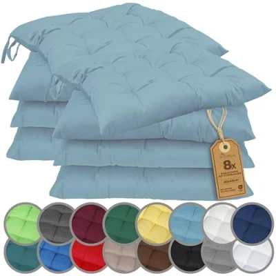 Afbeelding van NatureMark Set van 8 stoelkussens met banden, maat 40 x cm, zitkussen, gevuld, lichtblauw