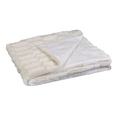 Afbeelding van Home Deco Factory Plaid imitatiebont wit leren draagtuigje 120x150cm