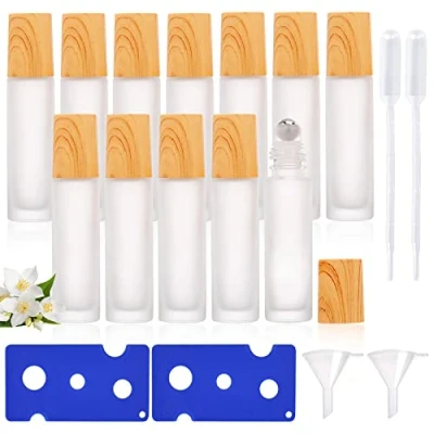 Afbeelding van Vegena 12 stuks rollon glazen flessen voor etherische olie, fles, leeg, 10 ml, oliën met roestvrijstalen roller ballen, navulbare container oliën, parfums