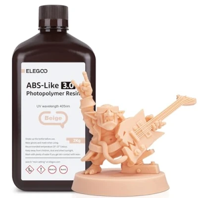 Afbeelding van ELEGOO 405nm ABS achtig hars 3.0, LCD UV Rapid Resin hars, hoge precisie, niet broos, verbeterde sterkte en taaiheid voor LCD/DLP 3D printer, fotopolymeerhars, beige, 2000 g