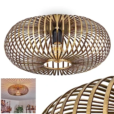 Afbeelding van plafondlamp Oravi, van metaal in messingkleur antiek, retro lamp met rastereffect, Ø 40,5 cm, E27 fitting. zonder gloeilamp