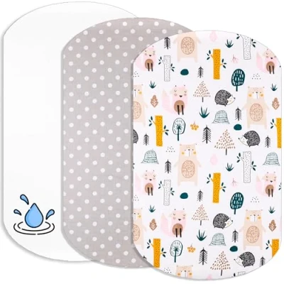 Afbeelding van Lovely Hippo Cododo hoeslaken + 1 matrasbeschermer, waterdicht, compatibel met Maxi COSI Iora, Iora Cododo, gemaakt in Europa (bosdieren, Iora)