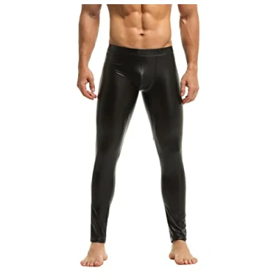 Afbeelding van Bodywear4you Leren leggings voor heren, in zwart mat kunstleer, nauwsluitende broek, meggings, wetlook, lederhose faux pants, zwart, L
