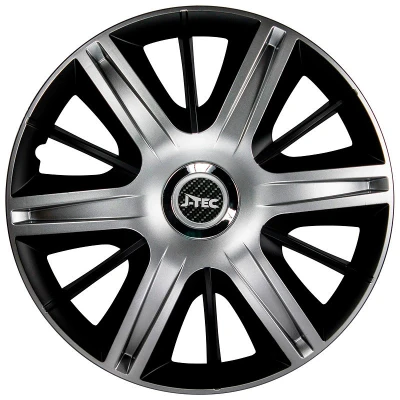 Afbeelding van J Tec 4 Delige Wieldoppenset Maximus 16 inch zilver/zwart + chroom ring