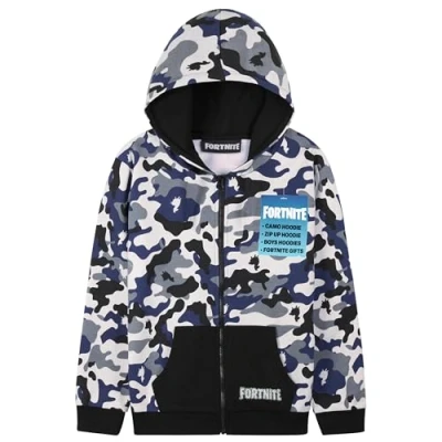Afbeelding van Fortnite Hoodie voor jongens en tieners met ritssluiting, warme hoodie, knusse lange mouwen, gametrui, casual, modieus, gamingcadeau jongens, Camo, 15 16 jaar