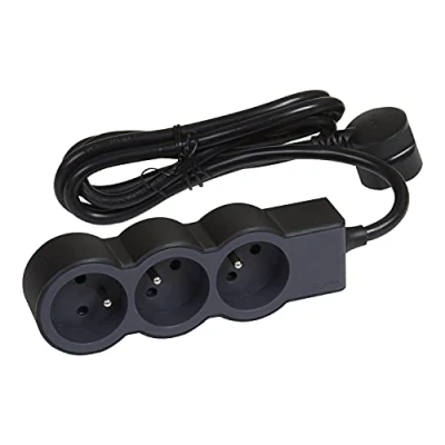 Afbeelding van Legrand Extra platte stekkerdoos met 3 stopcontacten aarding kabel m zwart en donkergrijs