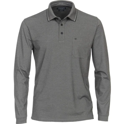 Afbeelding van Casa Moda Long Sleeve Polo Grijs Regular fit Heren Poloshirt Maat 3XL