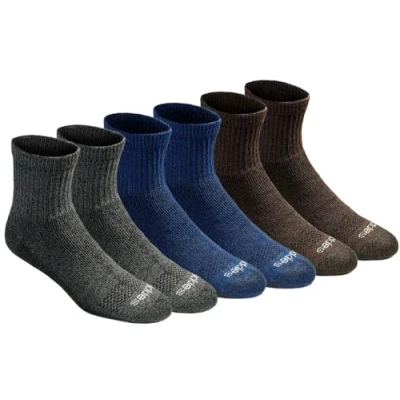 Afbeelding van Dickies Dri Tech Moisture Control Quarter Sokken voor heren Multi Pack, Grijs/Blauw/Bruin (6 paar), Medium