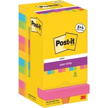 Afbeelding van Post It Super Sticky Notes Carnival, 90 vel, ft 76 x mm, 8 + 4 GRATIS memoblok