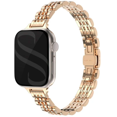 Afbeelding van Apple Watch bandje Slim Steel Jubilee Staal Rosé goud Geschikt voor Series1/2/3/4/5/6/7/8/9/10/SE (38/40/41 mm) Series 10 (42