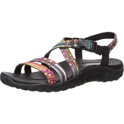 Afbeelding van Skechers Dames Reggae Sew Me Boho geweven riempjessandaal met slingback, Zwart Multi, 38 EU