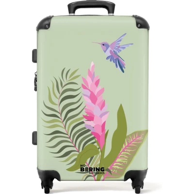 Afbeelding van NoBoringSuitcases.com® Koffer groot Rolkoffer lichtgewicht Groen met tropische print Reiskoffer 4 wielen Grote trolley XL 20 kg bagage