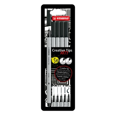 Afbeelding van STABILO Creative Tips Pennenset met diverse puntdiktes ARTY Etui 5 stuks Zwart