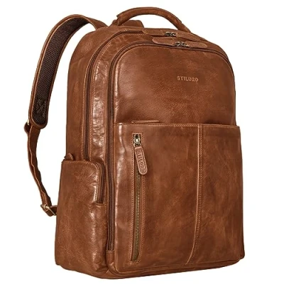 Afbeelding van STILORD &#039;Sherlock&#039; Leren Rugzak voor Mannen en Vrouwen Vintage Studenten Stadsrugzak Grote Boodschapper Retro, Kleur:brandy cognac