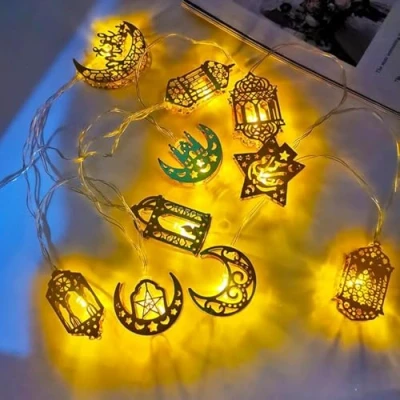 Afbeelding van 1.5M 10LED Ramadan String Lights, 2 Modes Lights Batterij Warm Wit Moslim Licht, Eid Decoratief Fairy Ster Maan voor Binnen Huis Tuin Verjaardag