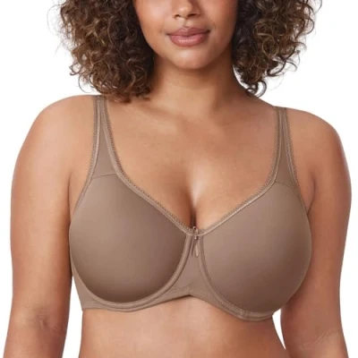 Afbeelding van DELIMIRA Dames T shirt Volledige Dekking Plus Size Naadloze Gewatteerde Beugelbeha Bruin Paars 80C