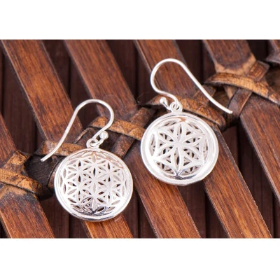 Afbeelding van Levensbloem oorbellen 3D zilver