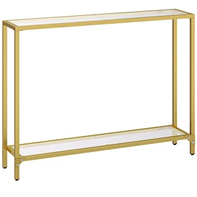 Afbeelding van HOOBRO EGD04XG01 Haltafel, met planken, 100 cm, bijzettafel, salontafel, gehard glas, modern, voor tentoonstelling, metalen frame, woonkamer en hal, goudkleurig