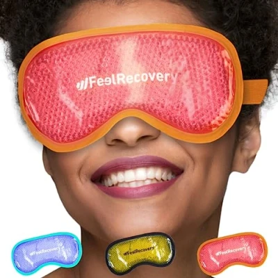 Afbeelding van Gel Oogmasker Koud en Warm (21x11 cm) Slaapmaskers met Bolletjes Oogkompres Warmte Koudetherapie Verkoelende Koelmasker voor Droge Ogen, Blefaritis, Donkere Kringen (Oranje)