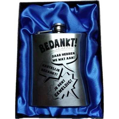 Afbeelding van Zakfles Heupfles met Schroefdop RVS Bedankt (inhoud 210 ml)