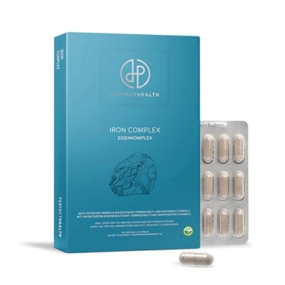 Afbeelding van Perfect Health Ijzer Bisglycinaat 100mg Capsules Gebufferde Vitamine C Hoge Dosering Vegan 30 Stuks