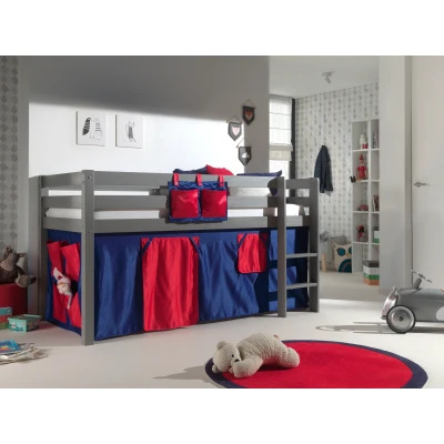 Afbeelding van LUCEVI Pino Halfhoogslaper H115CM + Ladder Domino Gordijntjes Grijs 90x200 cm