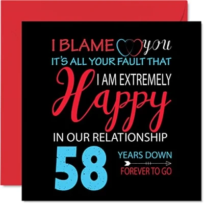 Afbeelding van Grappige 58e verjaardagskaart voor echtgenoot vrouw Your Fault I&#039;m Extremely Happy Gelukkige huwelijksverjaardagskaart partner, 145 mm x wenskaarten vijftig achtste jubilea