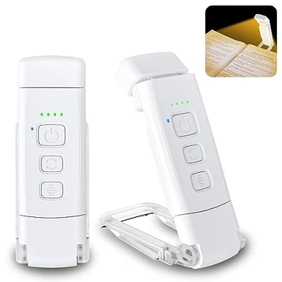Afbeelding van Alyvisun Leeslamp, 3 Kleurstanden &amp; 5 Dimbare Helderheid, [Timerfunctie USB Oplaadbaar] Klem lamp voor Lezen in Bed, 80 uurs Batterijduur (wit)