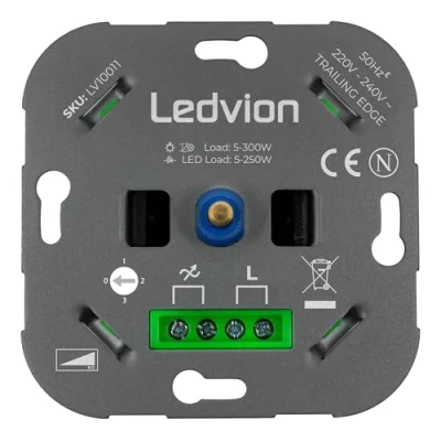 Afbeelding van Ledvion Led Dimmer 5 tot 250 Watt, Universele Dimmer, Inbouw, Schakelaar, Multicontrol