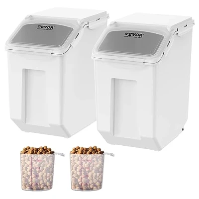 Afbeelding van VEVOR Mottenbestendige voorraaddozen, opbergdoos, keuken, 15 l x 2, zichtbare voorraaddoos PP met deksel en rollen, luchtdichte container voor rijst, meel, suiker, peulvruchten, noten, diervoeding