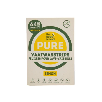 Afbeelding van The Good Brand Vaatwasstrips Lemon Multipack 64 wasbeurten Non Toxic Plastic Ecologische Vaatwastabletten