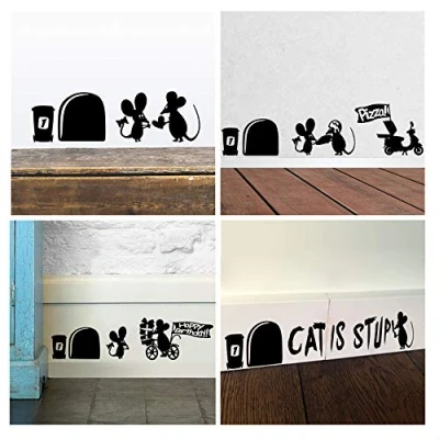 Afbeelding van ufengke muursticker muis gat plint muur kunst sticker voor kinderkamer woonkamer slaapkamer, zwart