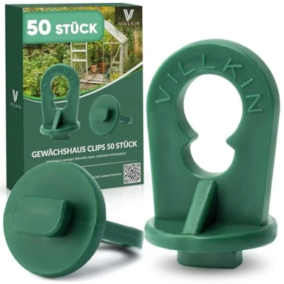 Afbeelding van Villkin Broeikasclips, 50 stuks in set met extra sterke grip en ogen, de beste klimhulp plantenhouder voor je broeikas, broeikasaccessoires (50, groen)