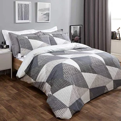 Afbeelding van Dreamscene Gestructureerde geometrische Scandi dekbedovertrek met kussensloop beddengoedset, houtskoolgrijs 2 stuks, eenpersoons
