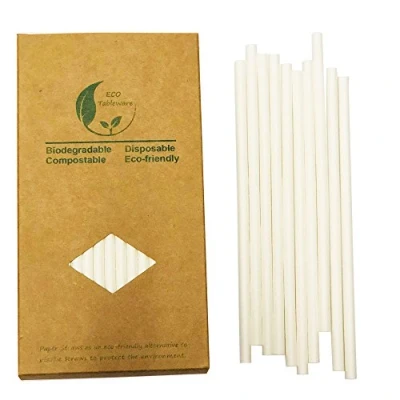 Afbeelding van Papier Rietjes Wit, Verpakt met Recyclebare Kraft Papieren Doos Wegwerprietjes 100 Stuks voor Cooktails Huishouden (Wit)