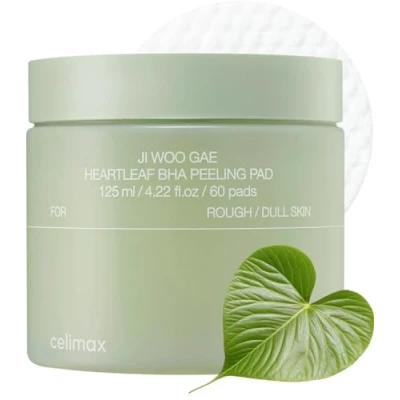 Afbeelding van celimax Ji.Woo.Gae Heartleaf BHA peeling pad, 1 stap pad met 60 reliëfs/gauze, dubbelzijdige katoenen van voor een gladde huidstructuur en natriumhyronaat moisturistische huid,