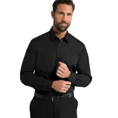 Afbeelding van JP 1880 Heren grote maten Menswear L 8XL hemd, business, strijkvrij, Kentkraag, lange mouwen, Comfort Fit, tot zwart 4XT 804890100 4XT, zwart, 4XL