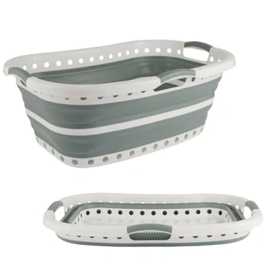Afbeelding van Beldray LA072979GRNFEU7 Opvouwbare wasmand inhoud 37 liter, antislip handgrepen, gebogen vorm en heupknuffelontwerp voor eenvoudige opslag wendbaarheid, afmetingen ca. 66 x 44 24 cm