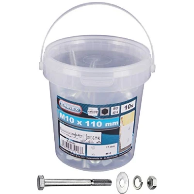 Afbeelding van Connex Zeskantschroeven M10 x 110 mm 10 stuks zeskantige aandrijving verzinkt voor alle constructies incl. sluitringen, veerringen en moeren/schroefemmer / B30163 zilver