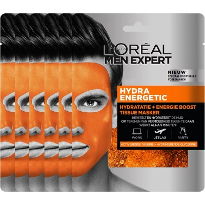 Afbeelding van L’Oréal Paris Men Expert Hydra Energetic Gezichtsmasker 20 stuks Voordeelverpakking