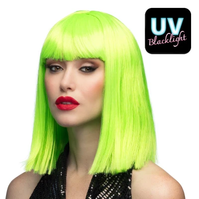 Afbeelding van Boland Pruik Dance neon groen Groen,Neon Steil Halflang Vrouwen 80&#039;s &amp; 90&#039;s