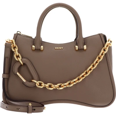 Afbeelding van DKNY Leren Handtas Schoudertas Adria Satchel Shitake Lichtbruin